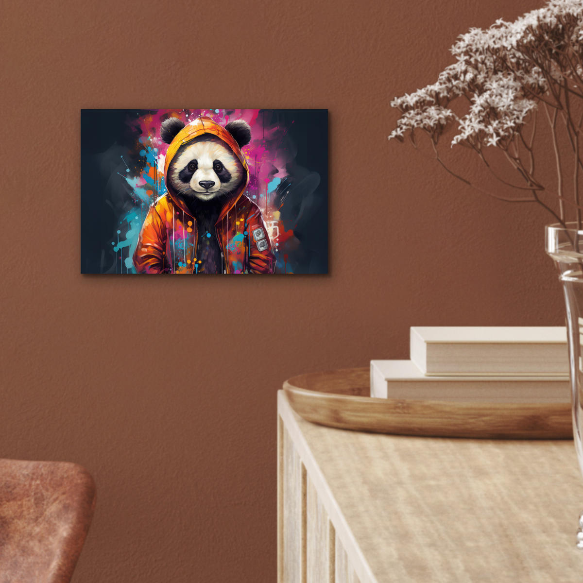 METALLBILD Panda - Jacke - Graffiti - Orange 30x20 cm - Orange, Metall (30/20cm) - MuchoWow