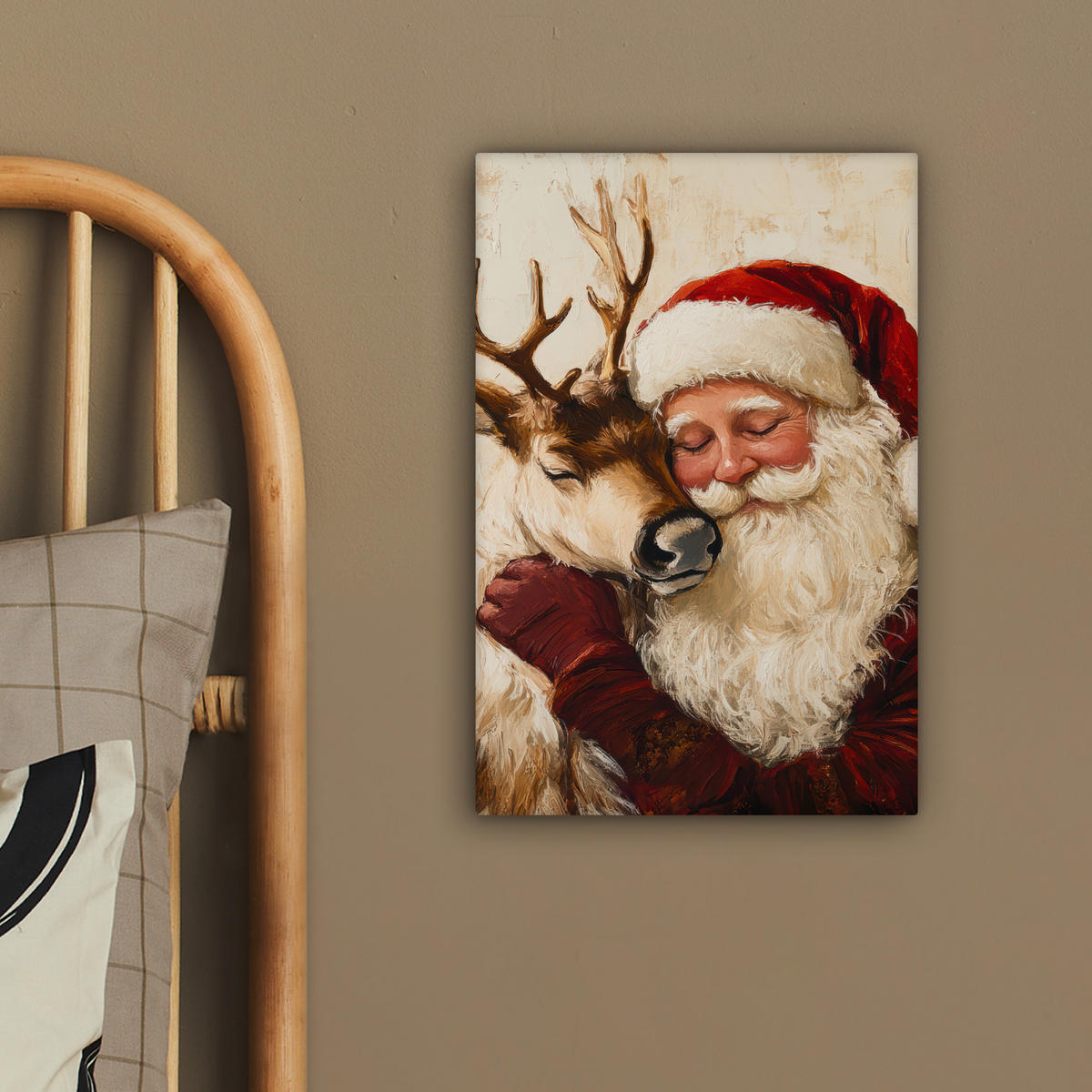 LEINWANDBILD Weihnachtsmann - Rentier - Weihnachten 20x30 cm - Rotbraun, Textil (20/30cm) - MuchoWow