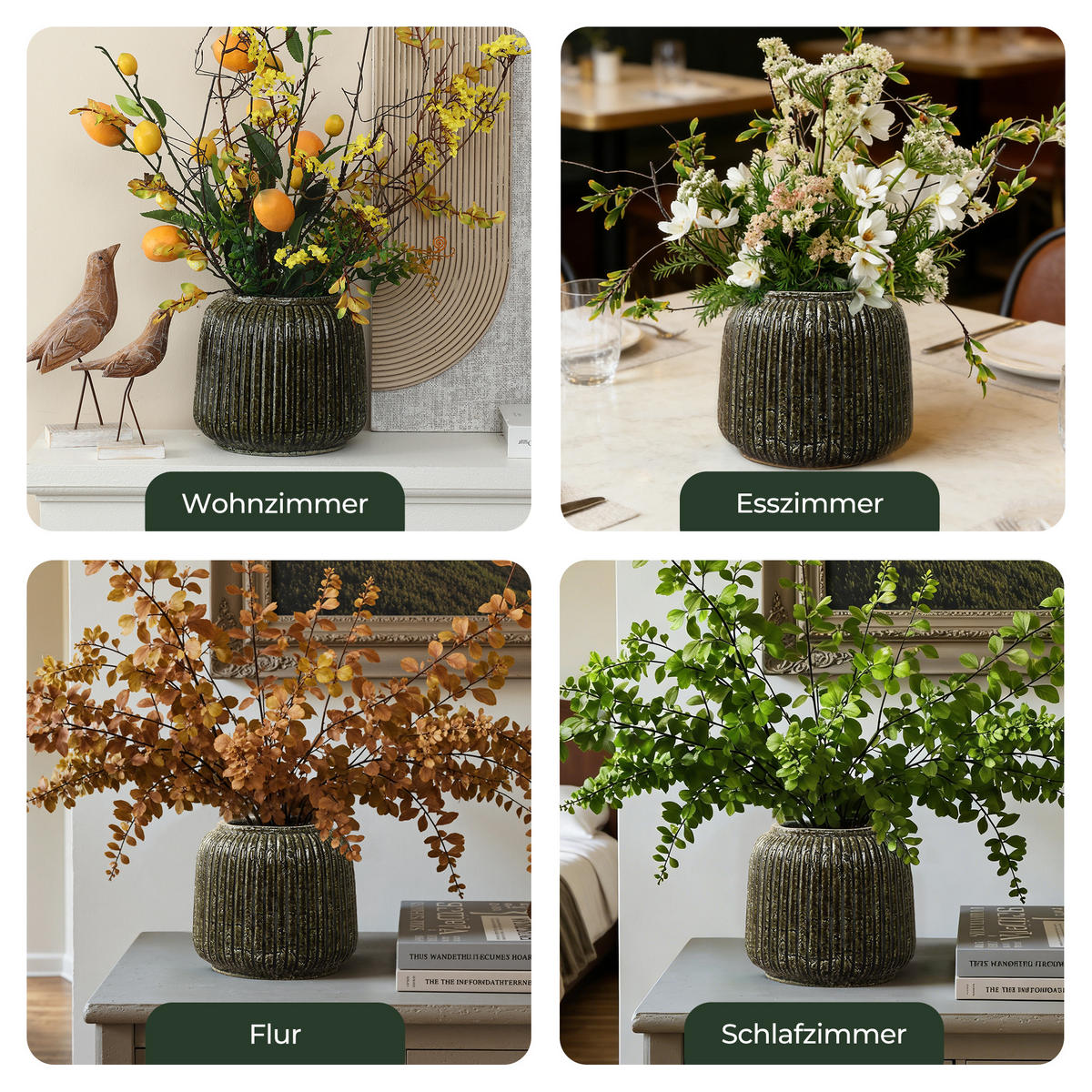 VASE, dunkelgrün aus Keramik, Ø23 x H21.5 cm - Dunkelgrün, Keramik (21.5cm) - Hometopia