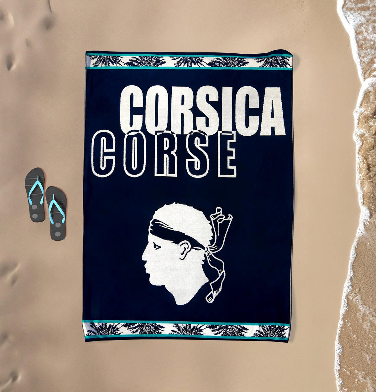 STRANDTUCH XL Velours Jacquard Blau 140x180 400g/m² - Bastia - Blau, Textil (140/180cm) - LE COMPTOIR DE LA PLAGE