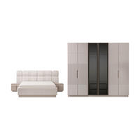 BETTANLAGE LINE Schlafzimmer-Set, 4-teilig, Creme, Bett mit Kopfteil 2 Nachttischen und Kleiderschrank - Creme, Leder/Holzwerkstoff (160/200cm) - Villa Möbel