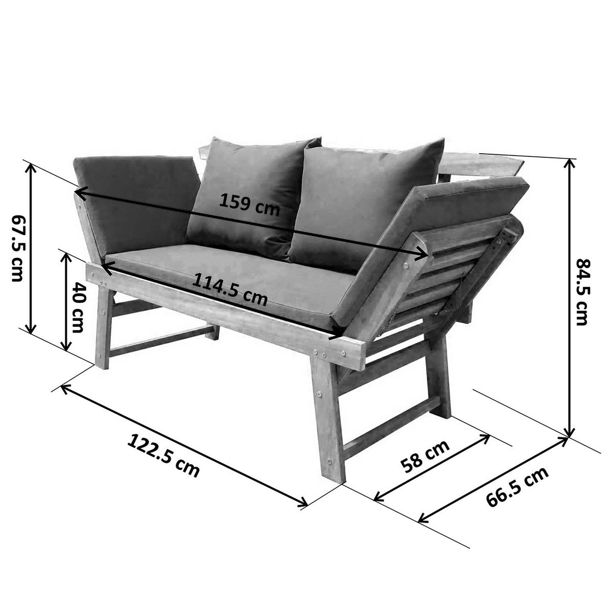 MASSIVE GARTENBANK - Akazie massiv / Polyester - Braun / Weiß - Weiß/Braun, Holz/Textil (157/85/68cm) - home24