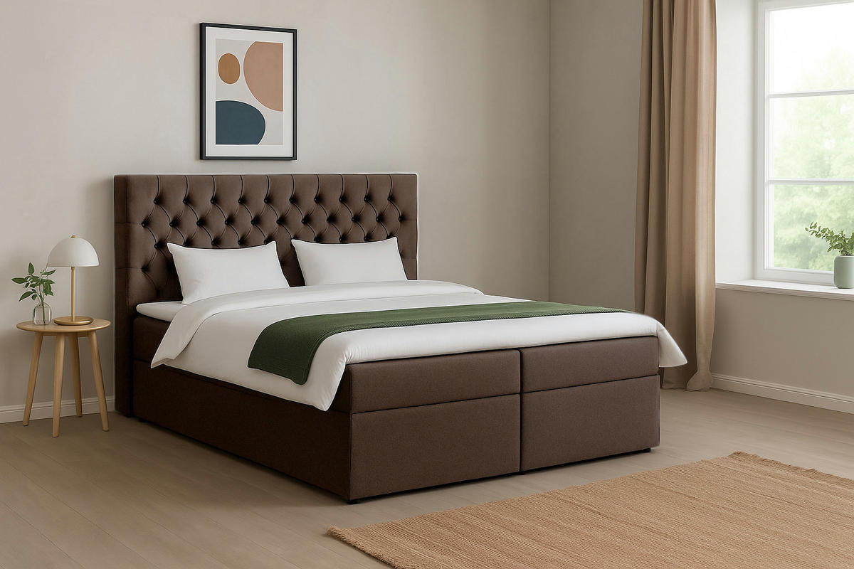 BOXSPRINGBETT LAVIDO mit Topper und Bettkasten, Braun, 200x200 cm - Braun, Textil (200/200cm) - KS Home Concept