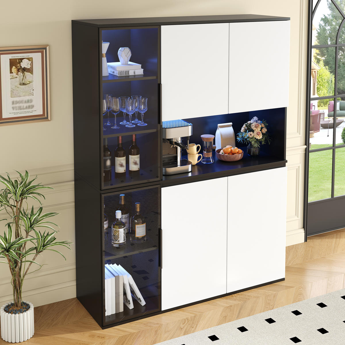 HOCHSCHRANK Vitrine LED Glaselemente Schwarz Weiß MDF - Multicolor, Holzwerkstoff (120/160/40cm) - FLIEKS