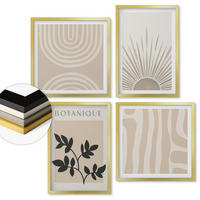 WANDBILDER 4er Set - 50x50 cm & 40x60 cm Goldrahmen - Abstrakte Pflanzenmuster - Goldfarben, Kunststoff (50/50cm) - ArtPrintCave