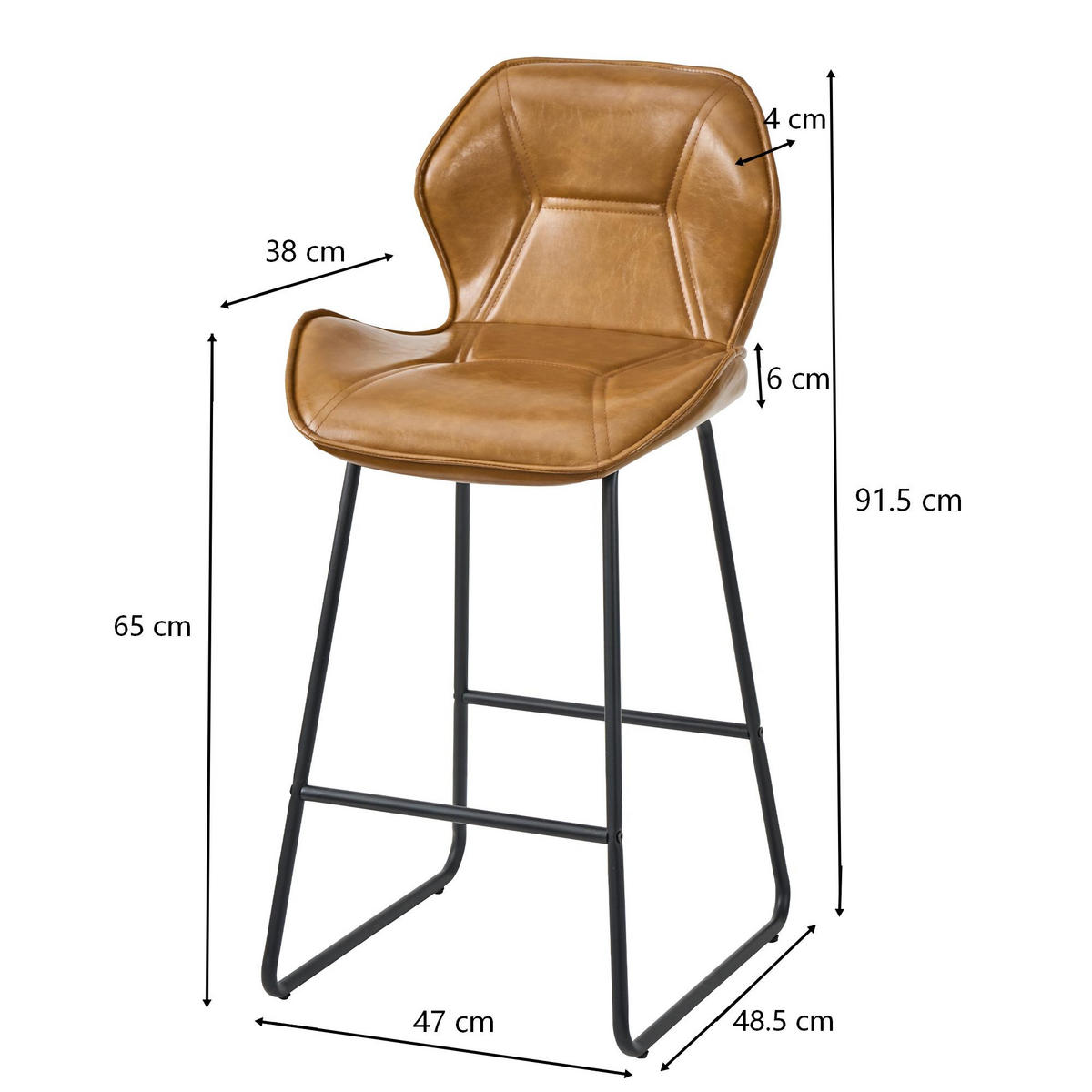 BARHOCKER 2er-Set Cognacbraun mit Kunstleder Rückenlehne und Fußstütze - Braun, Metall (48.5/91.5/47cm) - PANGIVO