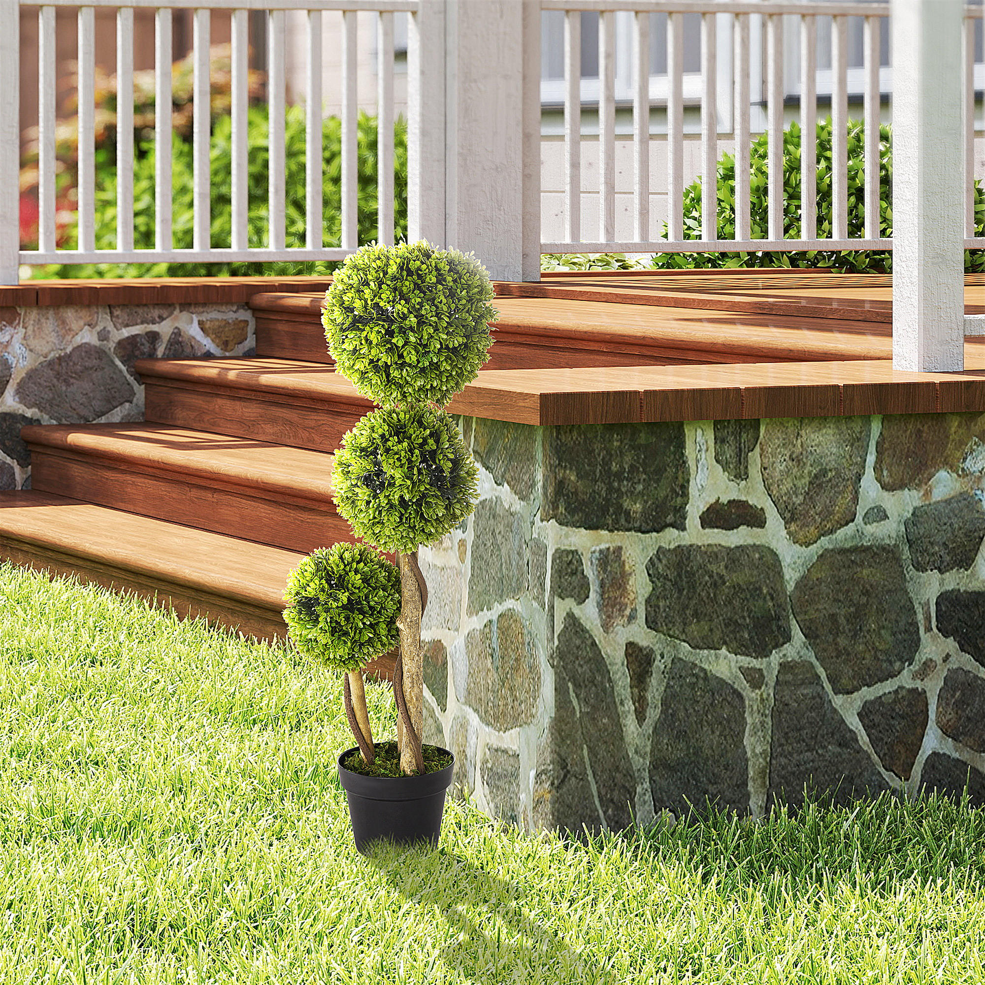 KÜNSTLICHE Pflanze, Kunstpflanze, 90 cm Buchsbaum im Blumentopf, Grün - Schwarz/Braun, Kunststoff (90cm) - HOMCOM