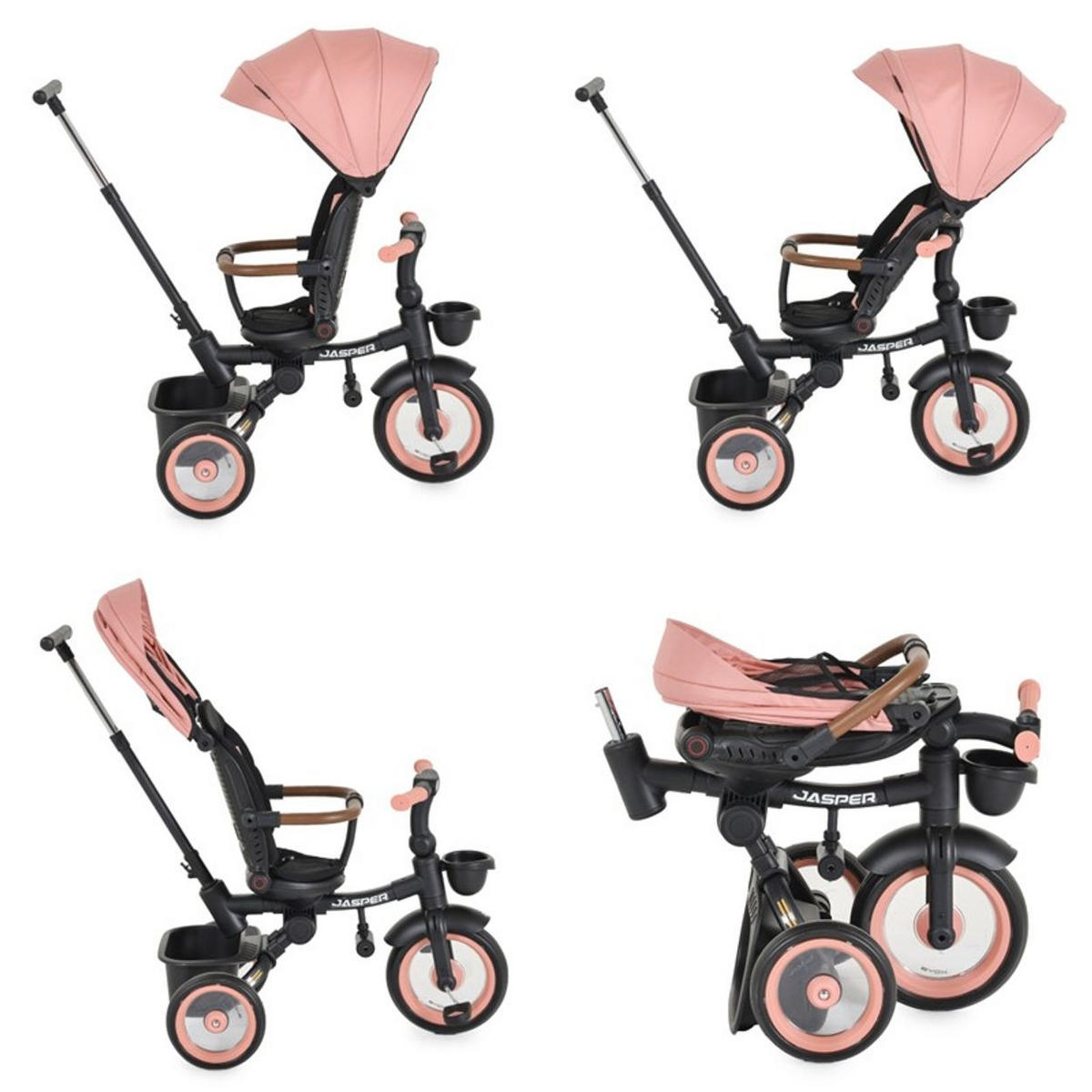 DREIRAD Jasper EVA-Reifen rosa klappbar, Sitz drehbar, Hinterradbremse, Körbe - Rosa, Metall (72/50/98cm)