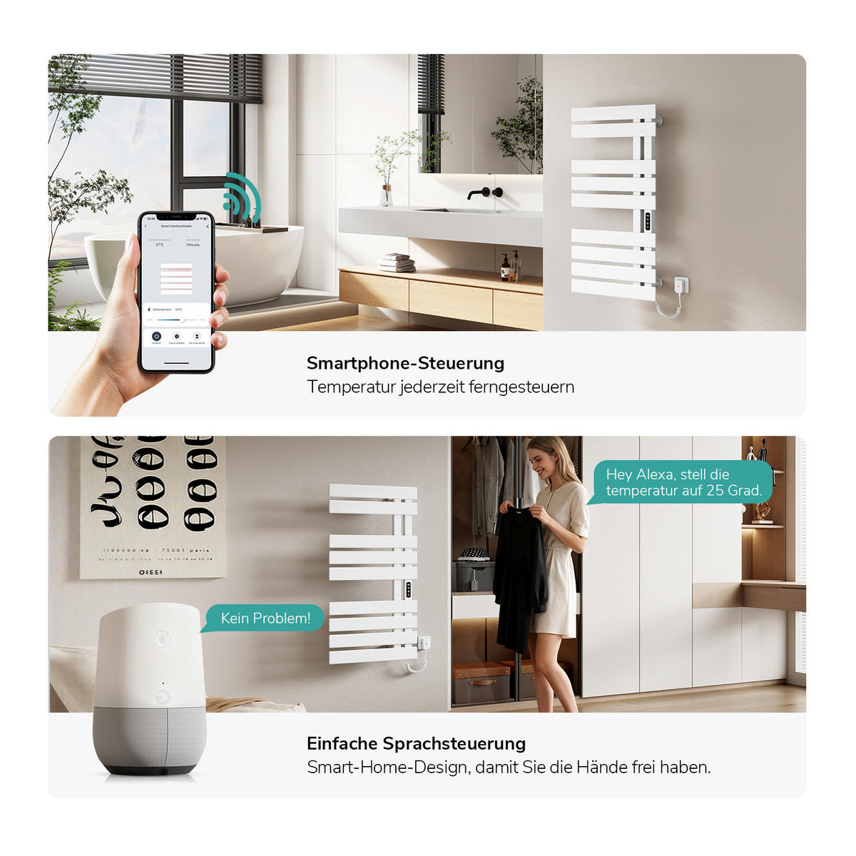 HEIZKÖRPER Elektrisch WLAN Thermostat Kabelanschluss rechts Weiß 100/50 cm - Weiß, Metall (50/100/11cm) - EMKE