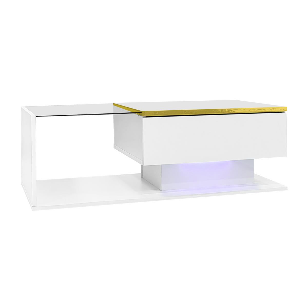KONFERENČNÍ stolek, 90/50/32,5 cm bílý, se sklem a LED osvětlením - bílá, kompozitní dřevo (90/50/32.5cm) - BEAOK