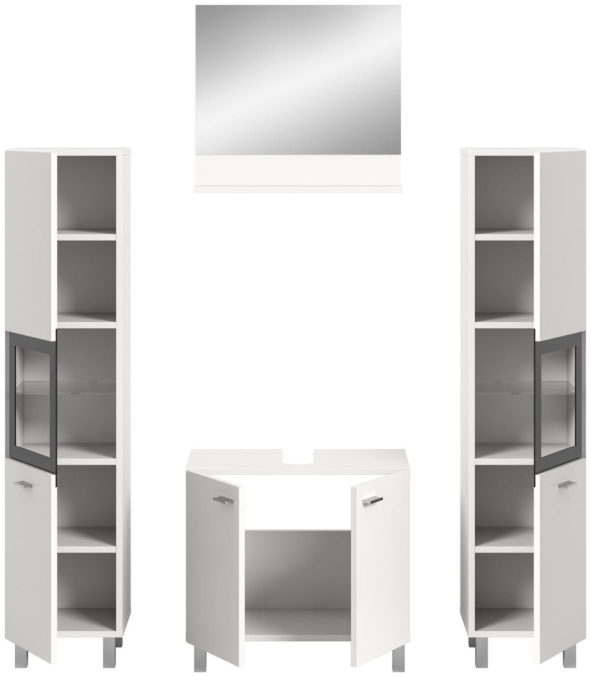 BADKOMBINATION 4tlg. Boston/Tampa Bad in weiß Nachbildung und schwarz B/H/T: 137x186x33 cm - Weiß, Holzwerkstoff (137/186/33cm)