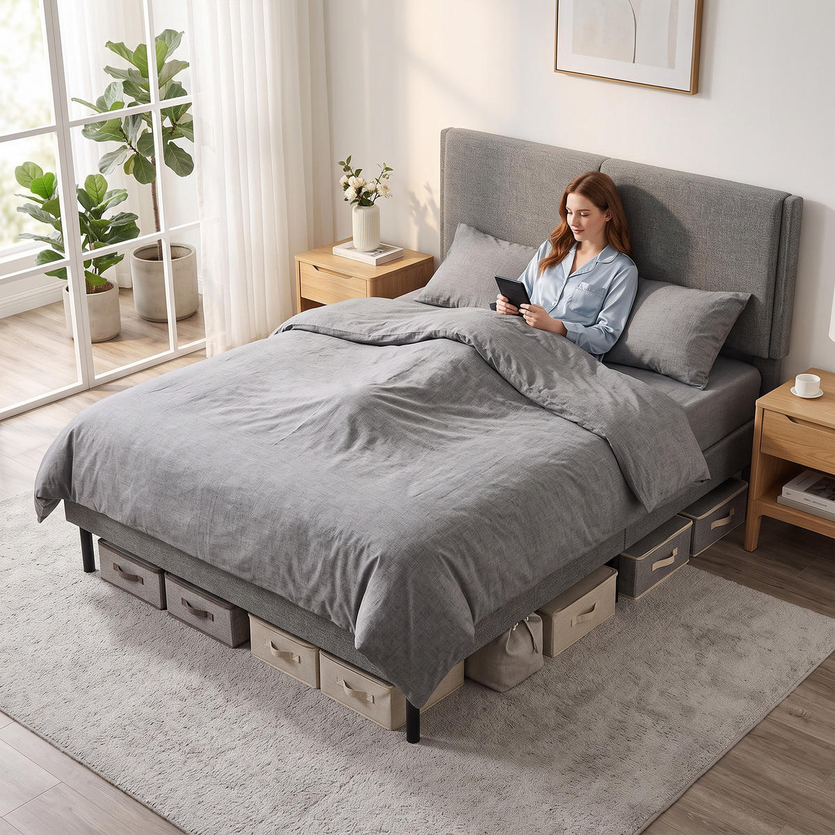 BETT Grau 140/190 cm - Grau, Textil/Metall - PANGIVO