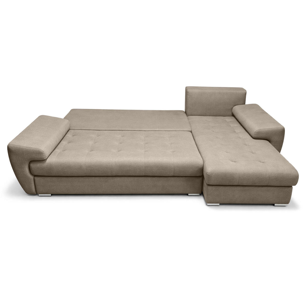 ECKSOFA L Form Manisa Hellbraun 234/145/83 cm Rechts mit Schlaffunktion - Hellbraun/Silberfarben, Kunststoff/Textil (234/145cm) - AX Living