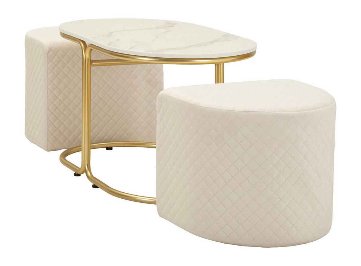 COUCHTISCHE IM 3ER-SET Relax, weiß und goldfarben, Kiefernholz, MDF, Polyester und Metall - Goldfarben/Weiß, Holz/Holzwerkstoff (45/79/44cm) - Mauro Ferretti