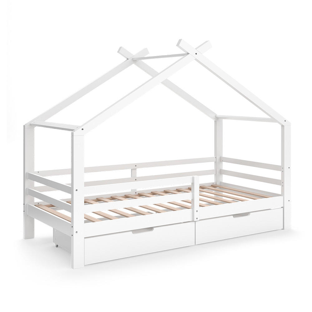 VitaliSpa DOMEČKOVÁ POSTEL Luni Bílá 200 x 90 cm Se dvěma výsuvnými úložnými boxy