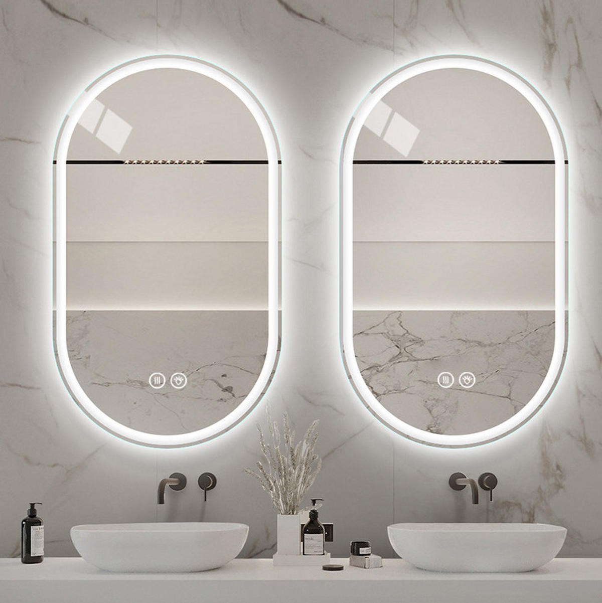 WANDSPIEGEL 60/3/90 cm silber aus Glas/Metall mit LED und Touch - Silberfarben, Holzwerkstoff (3/90/60cm) - OKWISH