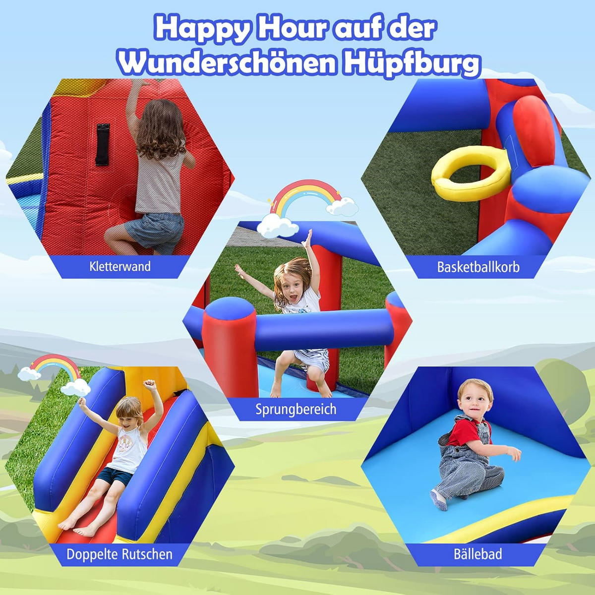 HÜPFBURG 182cm Multicolor - Multicolor, Textil (383/313/182cm) - COSTWAY