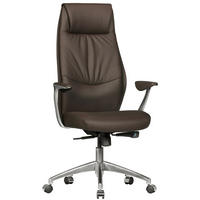CHEFSESSEL Echtleder mit 3-Stufen-Synchronmechanik und Aluminiumfußkreuz TEMZA, Braun 67x58x125 cm - Silberfarben/Braun, Leder/Metall (67/125/58cm) - KADIMA DESIGN