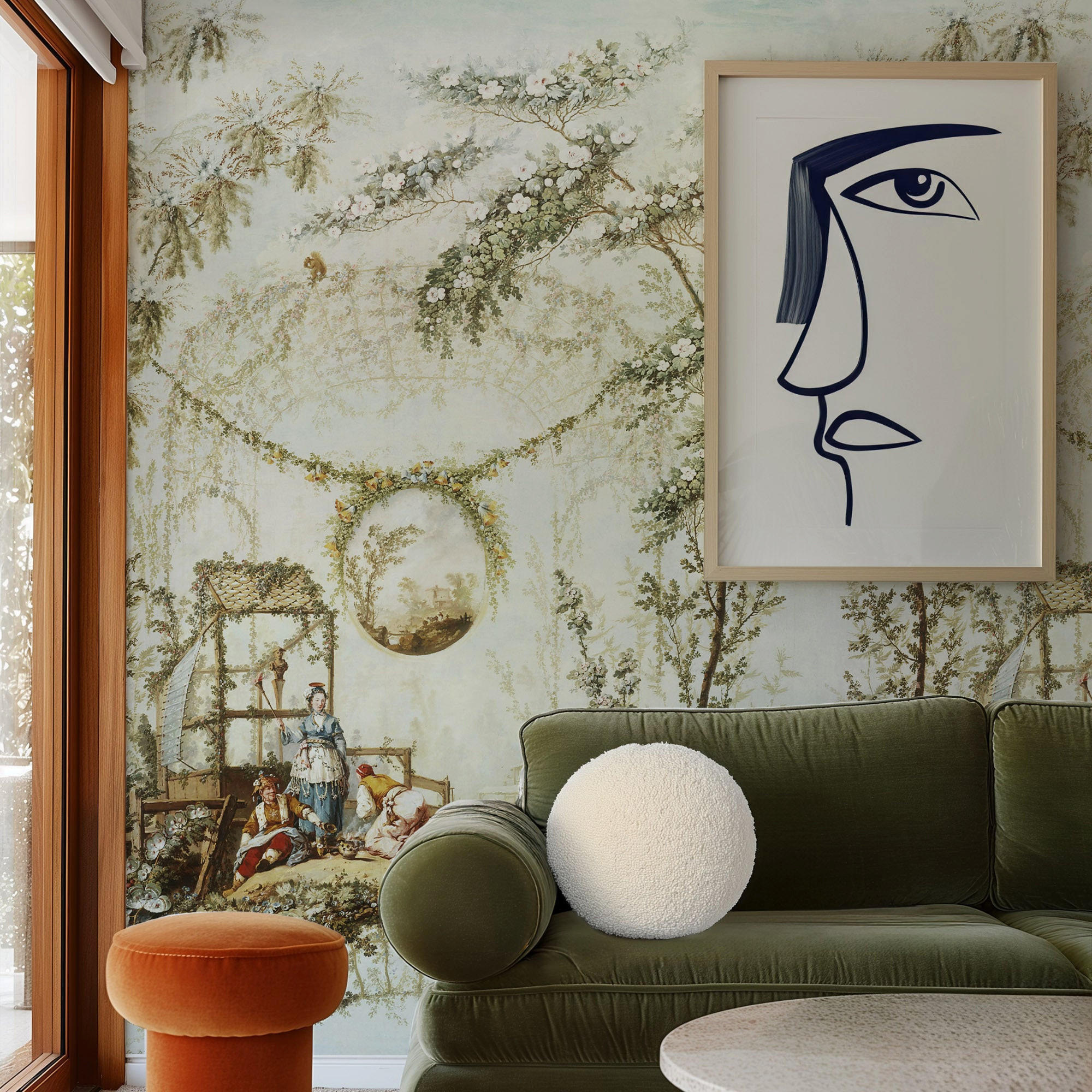 TAPETE Rokoko aus echtem Papier, 180x260cm, 2 Rollen - Blau, Papier (180/260cm) - WALLPAPERS4BEGINNERS
