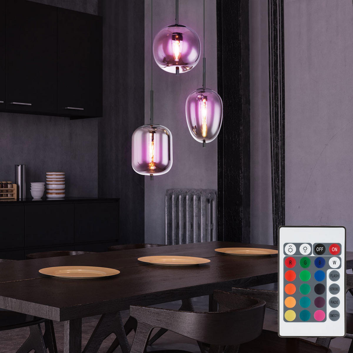 LED HÄNGELEUCHTE Blacky Schwarz Rauchglas - Schwarz, Glas (46/46/120cm) - Globo Lighting