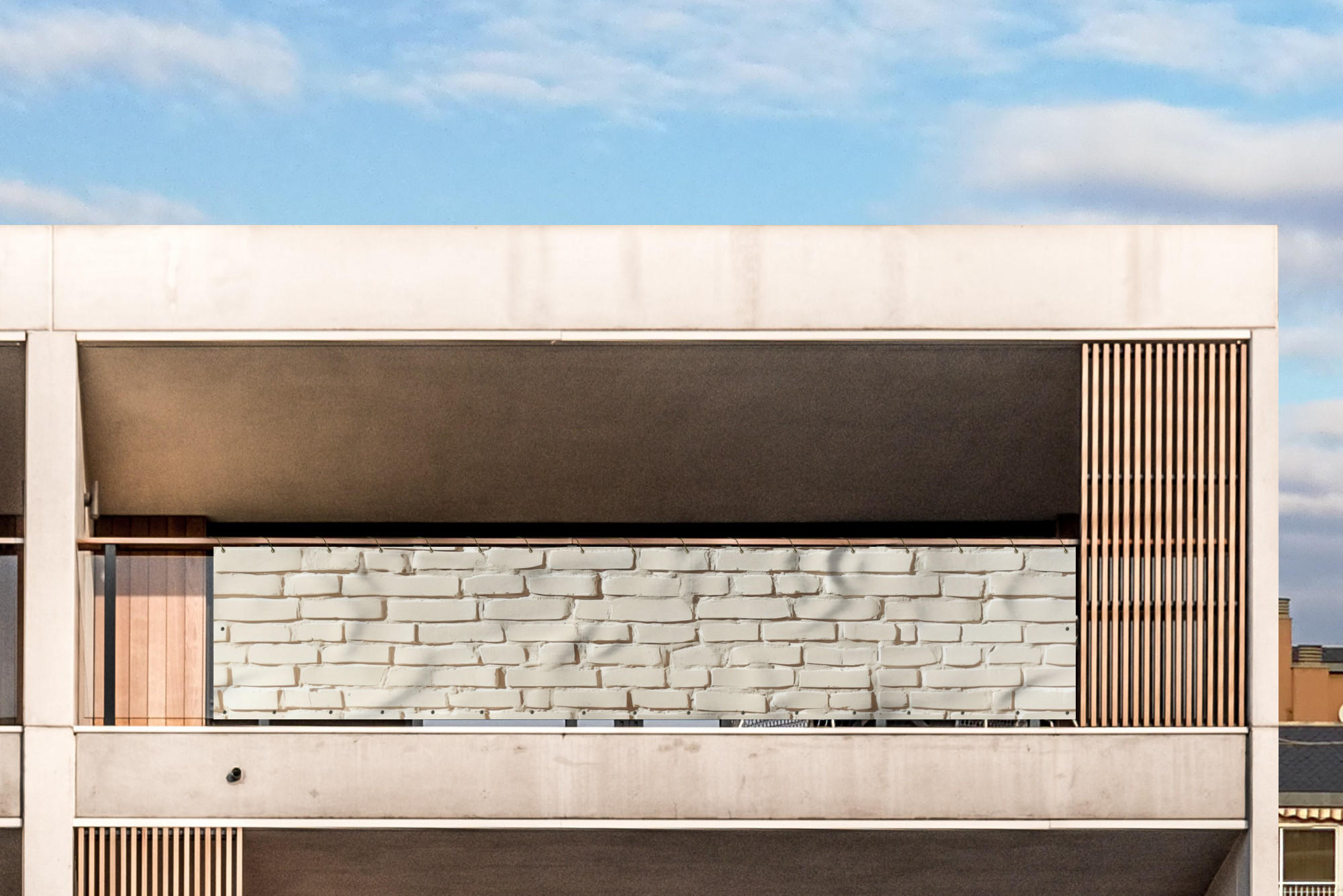 BALKON-SICHTSCHUTZ Ziegel - Wand - Licht - Weiß - Creme, Kunststoff (500/110cm) - MuchoWow