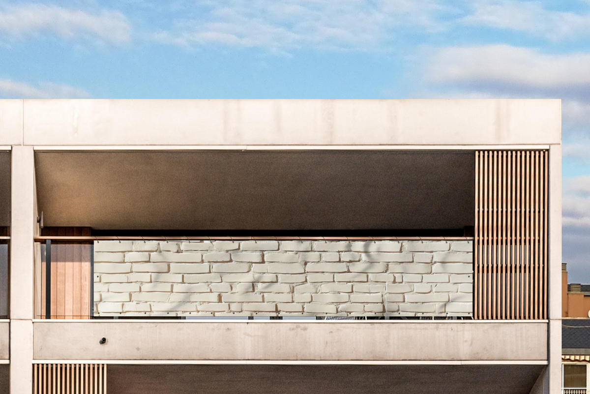 BALKON-SICHTSCHUTZ Ziegel - Wand - Licht - Weiß - Creme, Kunststoff (500/100cm) - MuchoWow