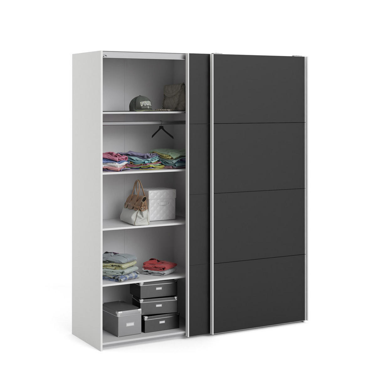 SCHWEBETÜRENSCHRANK mattschwarz - Weiß, Holzwerkstoff (183/221/61cm) - ebuy24