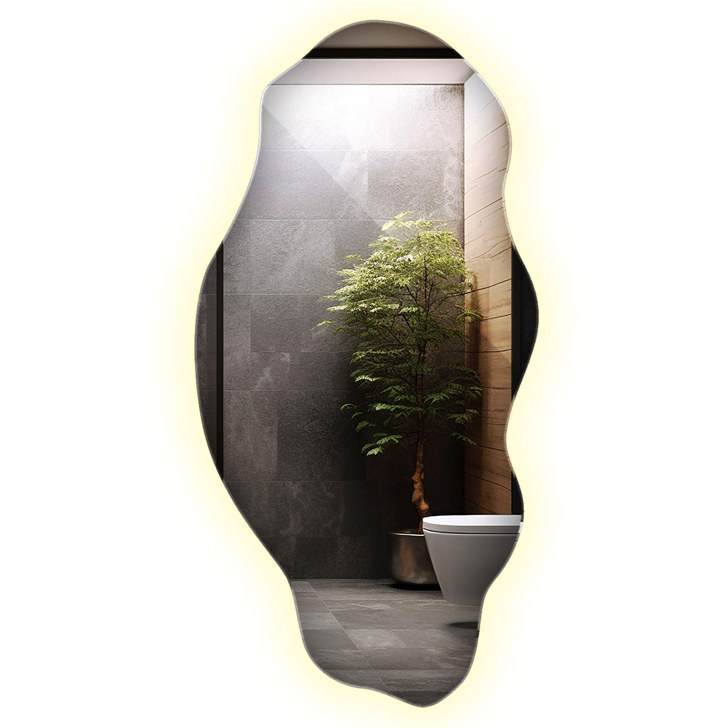 LED-SPIEGEL 40x80 cm Asymmetrisch Neutralweiß 4000K - Hellblau, Glas (40/80/0.4cm) - Wallfluent