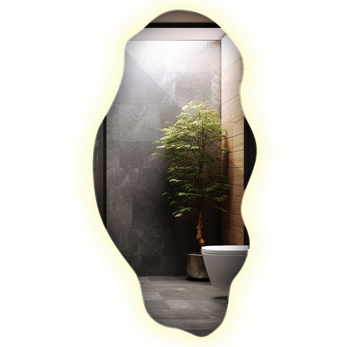 LED-SPIEGEL 40x80 cm Asymmetrisch Neutralweiß 4000K - Hellblau, Glas (40/80/0.4cm) - Wallfluent