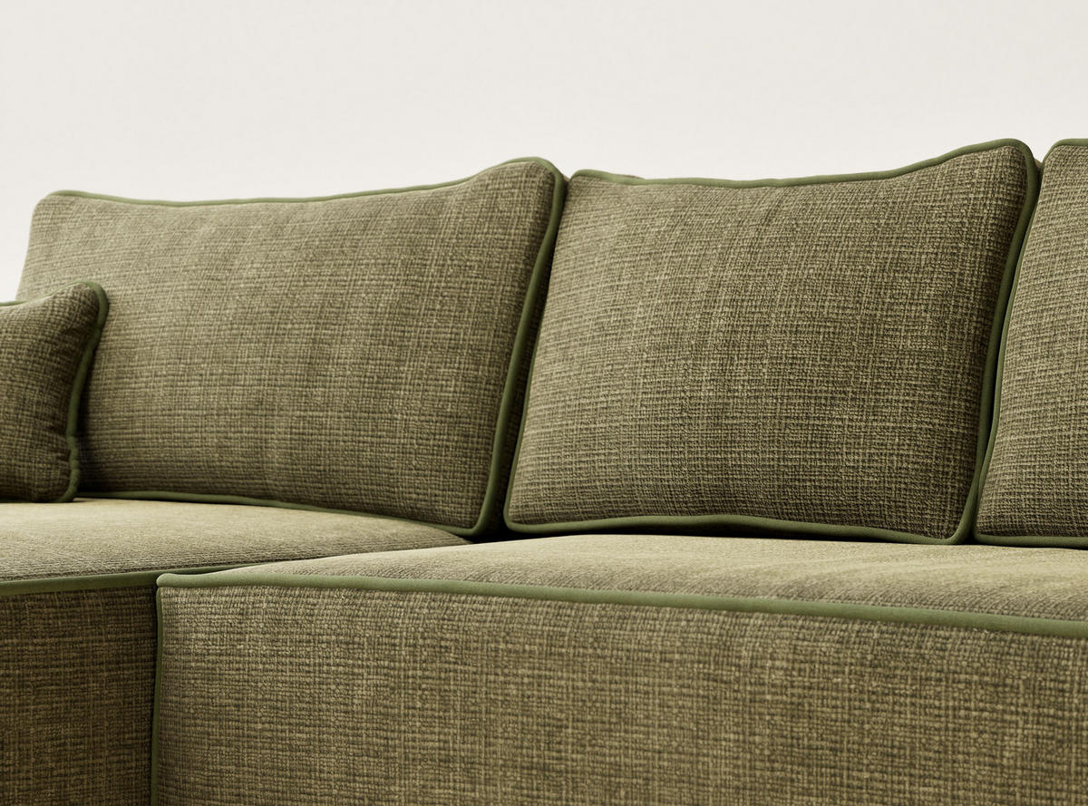 ECKSOFA MIT SCHLAFFUNKTION Modo Kupferfarbe Chenille-Stoff - Links Seite - Schwarz/Olivgrün, Holz/Holzwerkstoff (185/294cm) - Maison de Reve