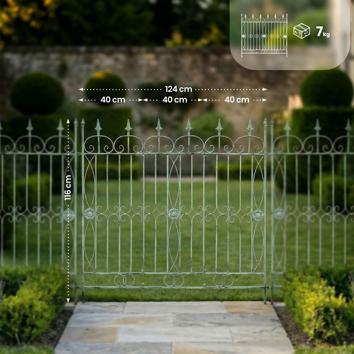 GARTENZAUN Metall Antik-Grün - Grün, Metall (124/116cm) - CLP