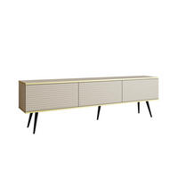 TV-BOARD FORNO (Beige, Rillenfront, Goldene Details, 3 Klapptüren, schwarze Metallfüße, 175 cm) - Beige/Schwarz, Holz/Holzwerkstoff (175/53/32cm) - Ravio