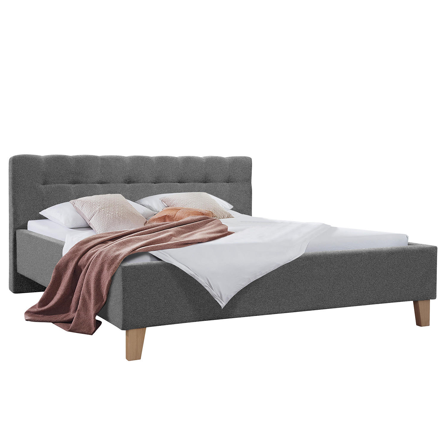 POLSTERBETT - Webstoff - Grau, Textil (180/200cm) - home24