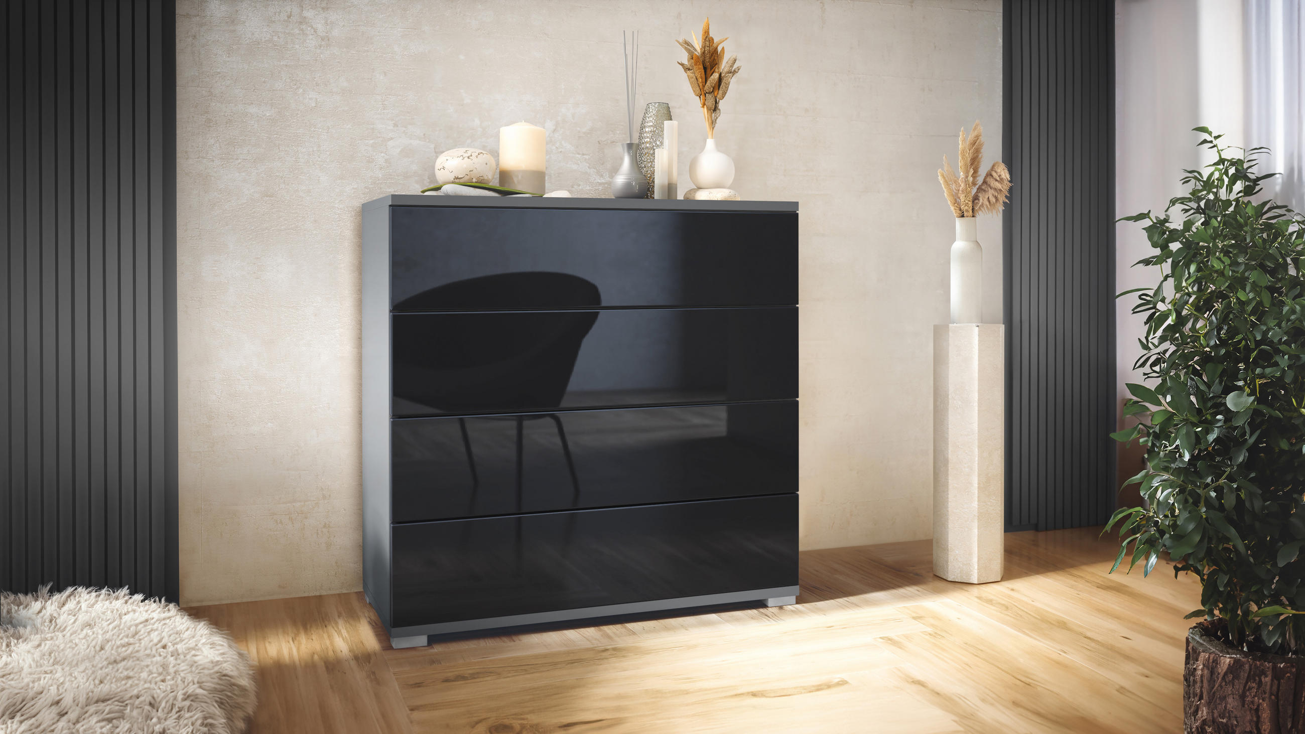 KOMMODE Pavos Schwarz Hochglanz - Schwarz Hochglanz, Holzwerkstoff (76/76/35cm) - Vladon