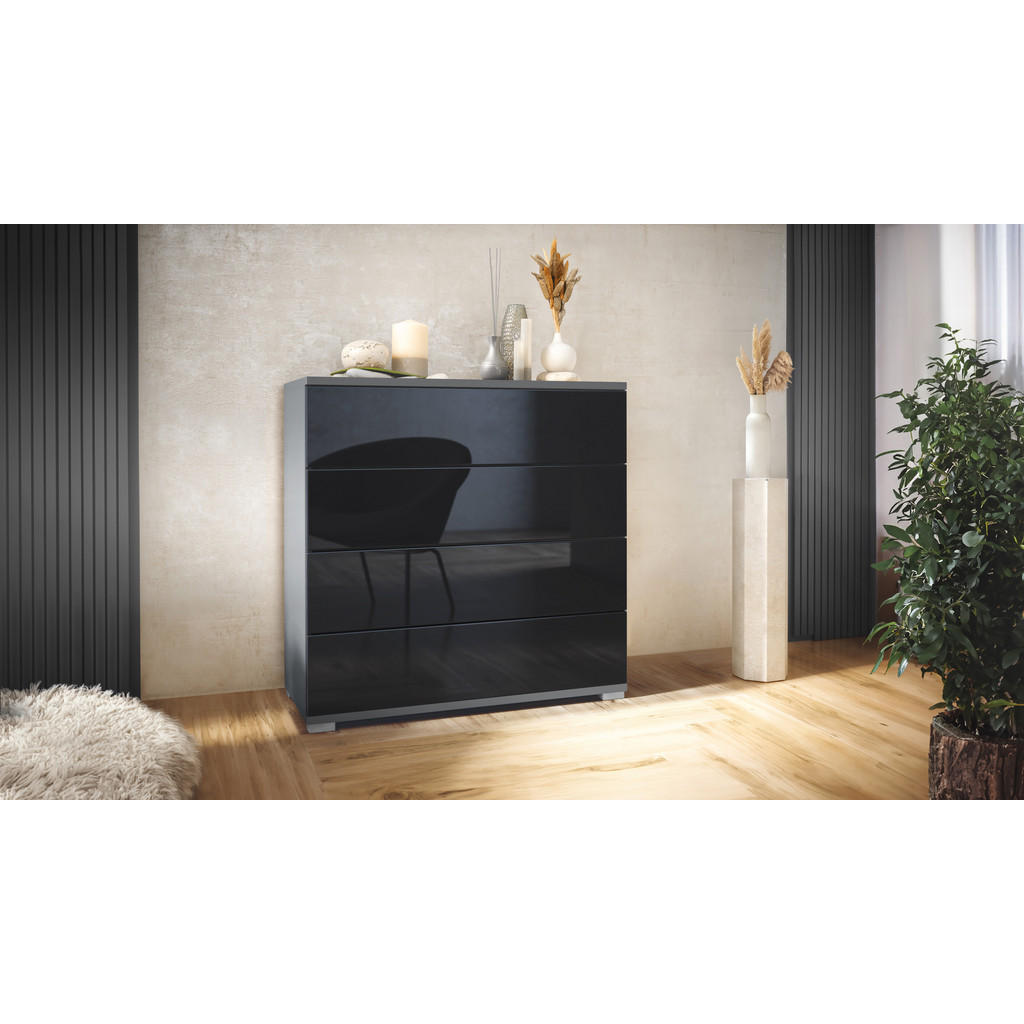 Thumbnail - Vladon Kommode, Schwarz Hochglanz, Holzwerkstoff, 76x76x35 cm, Wohnzimmer, Kommoden & Sideboards, Kommoden