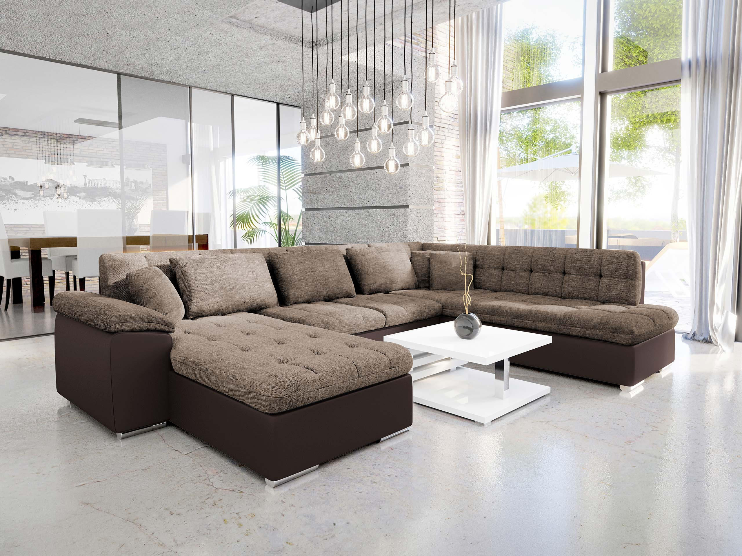 WOHNLANDSCHAFT Niko Bis, Seite: Links - Hellbraun, Holz/Textil (348/76/205cm) - MIRJAN24