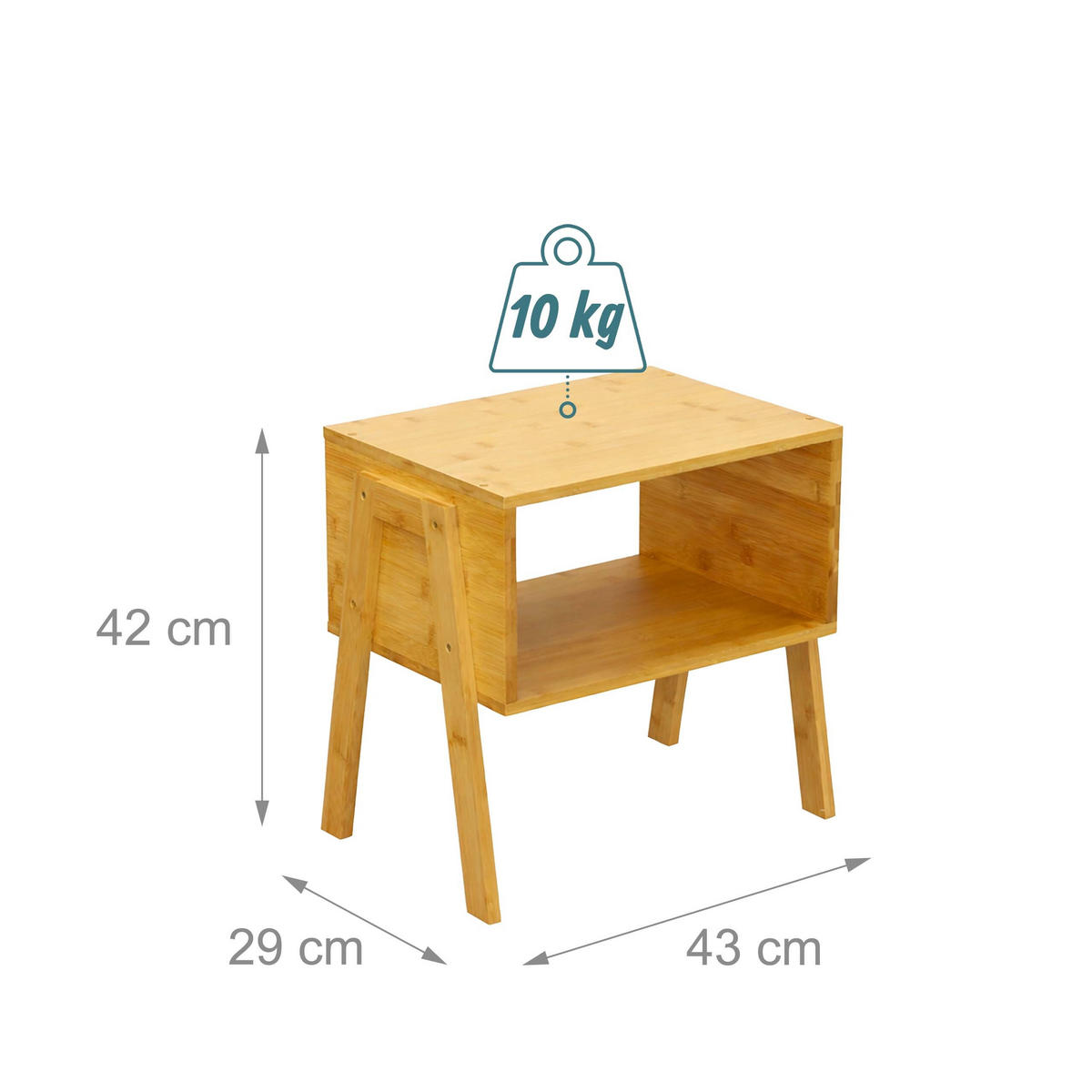 NOČNÍSTOLEK Přírodní 2dílná-sada bambus stohovatelný - světle hnědá, dřevo (43/42/29cm) - Relaxdays