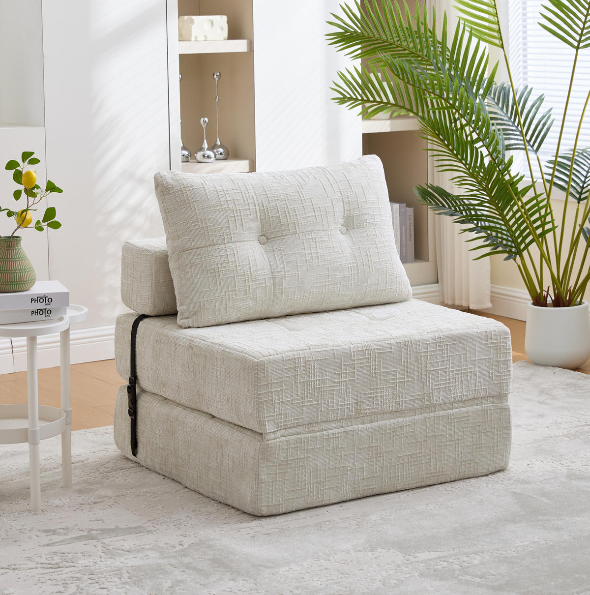 SCHLAFSOFA 79/79/57 cm in Beige – faltbar mit Kissen und Chenillebezug - Beige, Textil (79/57/79cm) - BEAOK