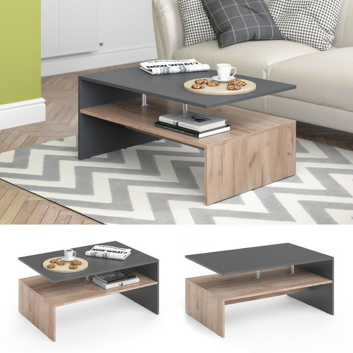 COUCHTISCH Amato Anthrazit/Sandeiche 90 x 60 cm - Anthrazit/Eiche Wotan, Holzwerkstoff (60/90/42cm) - Vicco