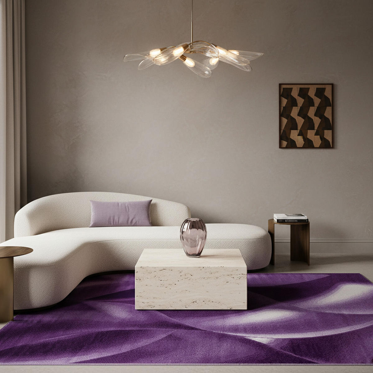 TEPPICH Kurzflor Abstrakte Wellen Polypropylen Wohnzimmer Violett Läufer 80x150 - Lila, Textil (80/150cm) - KADIMA DESIGN