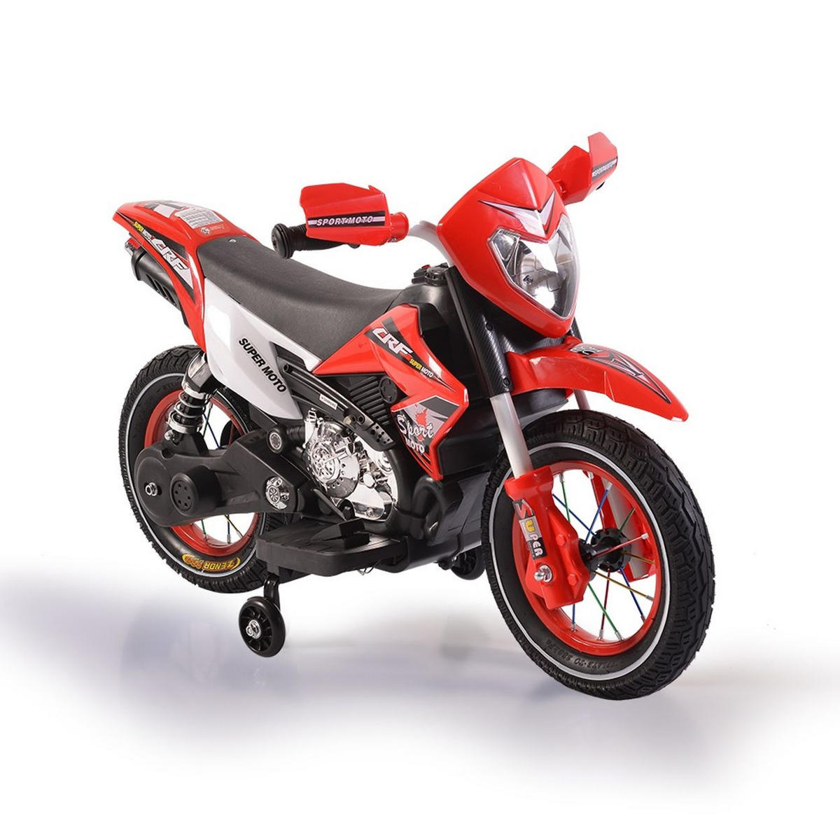 ELEKTROMOTORRAD Super Moto FB-6186 rot Luftreifen Musik Licht Stützräder - Rot, Kunststoff (100/53/60cm) - Moni