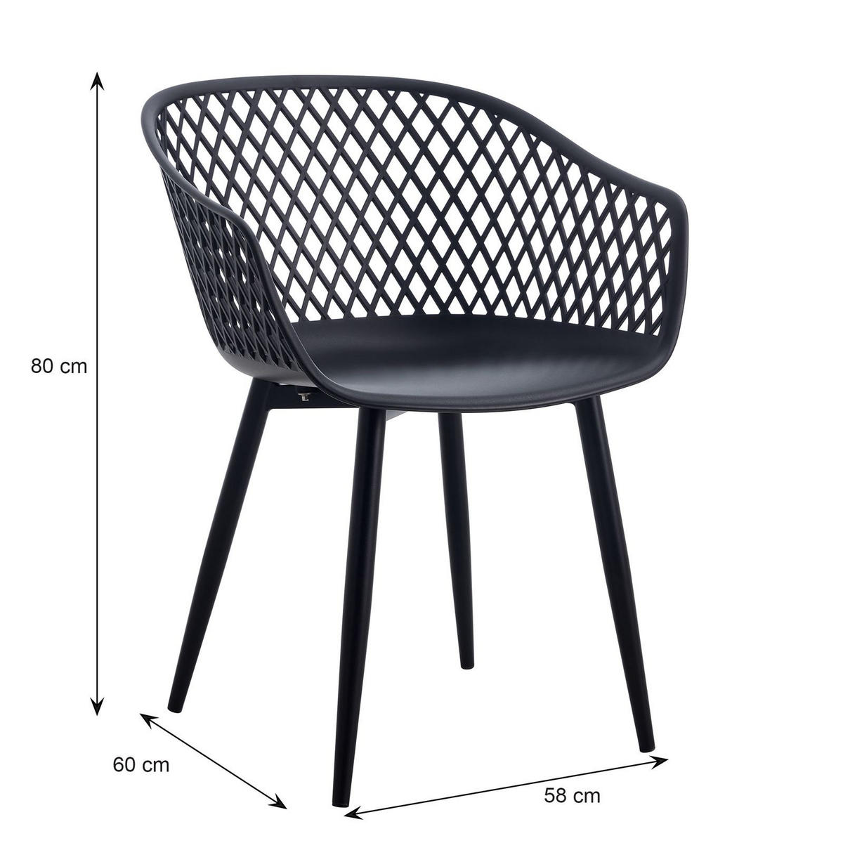 GARTENSTUHL MADEIRA 4ER-SET - Schwarz, Textil (61/80/57cm) - IDIMEX