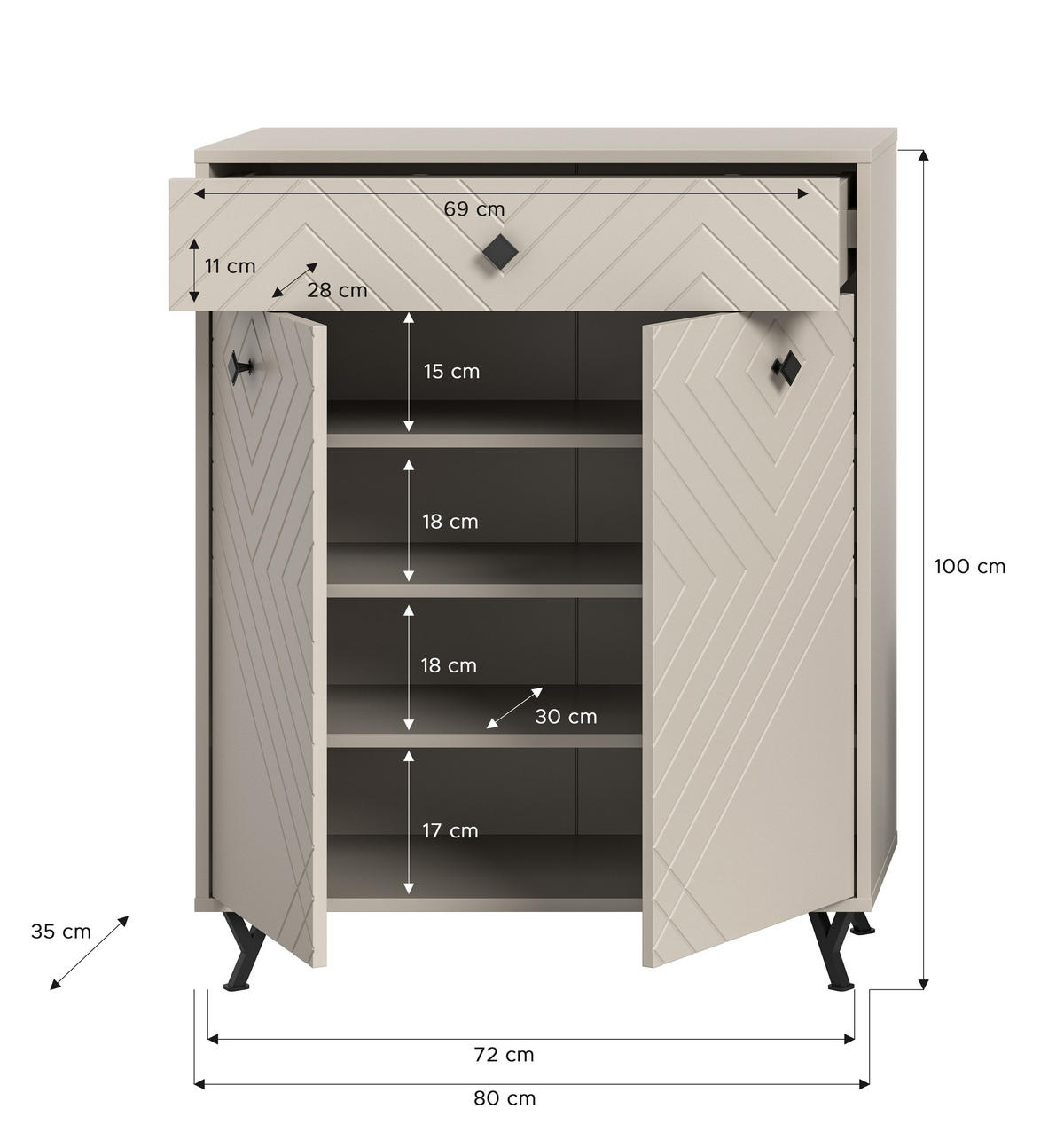 SCHUHKOMMODE NOTES (B/H/T: ca. 80/100/35 cm) in sandbeige/sandbeige matt - Sandfarben, Holzwerkstoff (80/100/35cm)