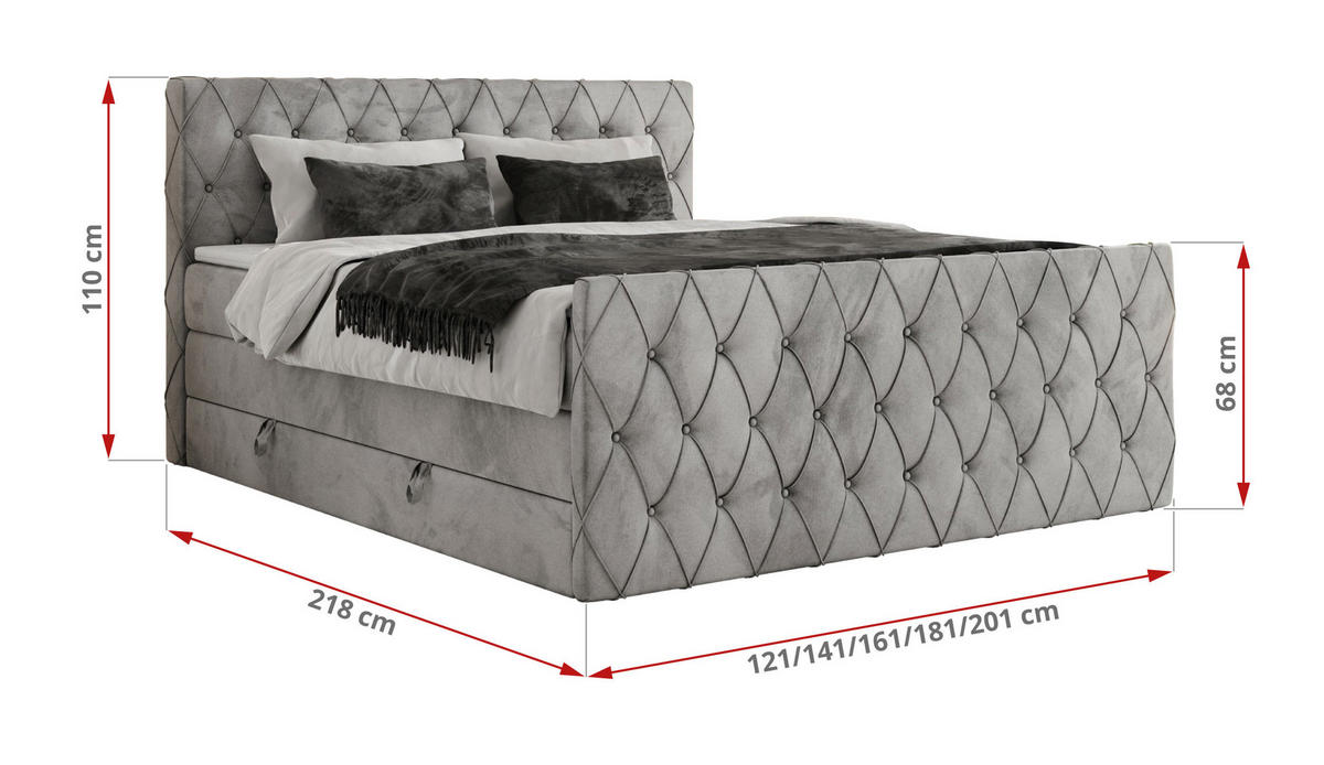 BOXSPRINGBETT MIREN KING DUO 180/200 Hellgrau Velvet - H3 - Hellgrau, Holz/Textil (180/200cm) - MKS