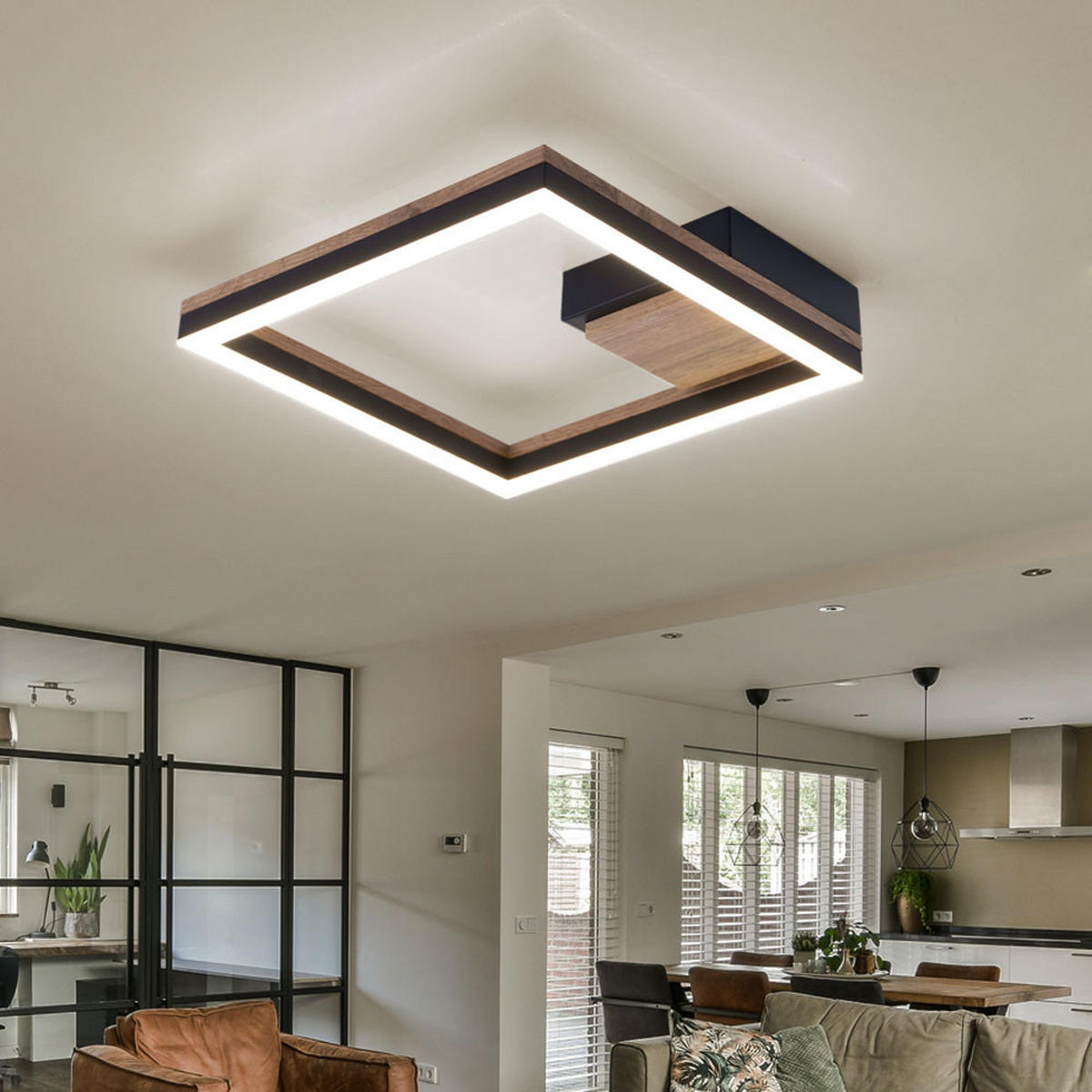 LED DECKENLEUCHTE MDF Holzoptik Braun - Braun, Metall (27/27/6cm) - Globo Lighting