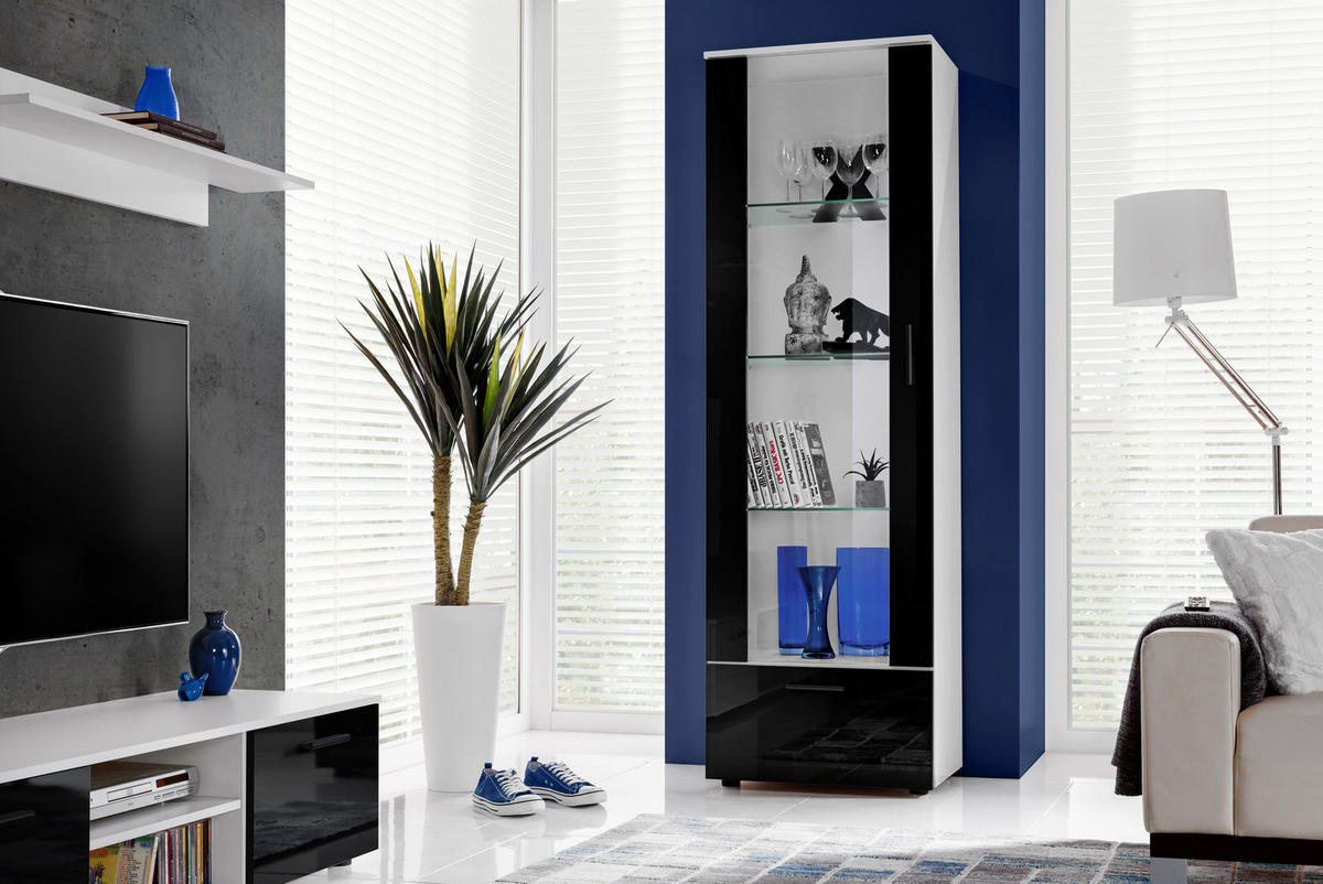 VITRINE ALESSANDRIA, Schwarz - Schwarz/Weiß, Glas/Holzwerkstoff (60/192/42cm) - Komodee