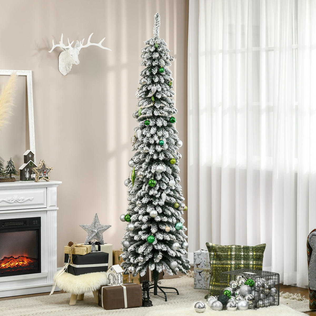 KÜNSTLICHER Weihnachtsbaum, 210 cm Christbaum mit 490 Spitzen für Weihnachten - Weiß/Grün, Kunststoff/Metall (210cm) - HOMCOM