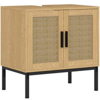 WASCHBECKENUNTERSCHRANK 60x39x60 cm Eiche mit Rattan-Türen & schwarzen Metallbeinen - Eichefarben, Holzwerkstoff (60/60/39cm) - Modfu