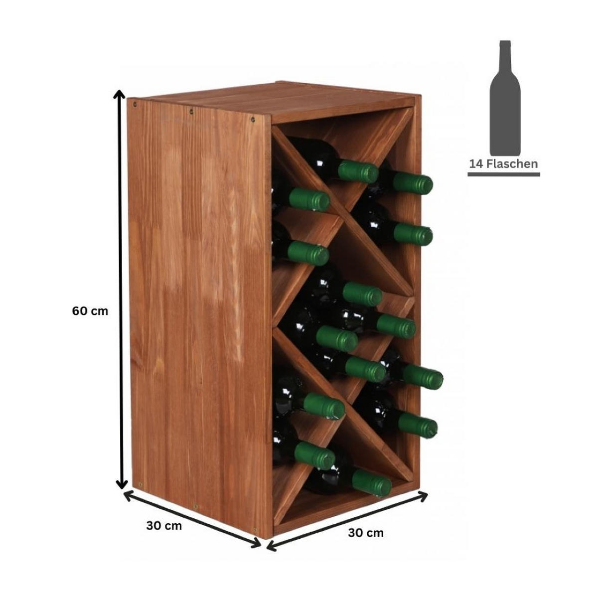 WEINREGAL Vincellar Mod 30x60x30 cm Rauten Modul Für 14 Flaschen Massives Kiefernholz Braun Geölt - Braun, Holz (30/30/60cm) - PROREGAL
