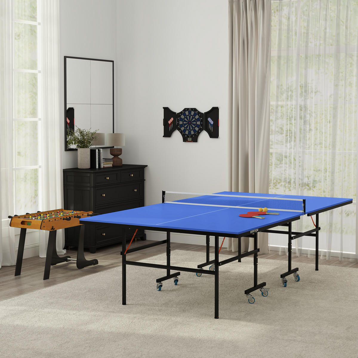 DARTSCHEIBE DE-18828 31 Spiele, 2 Klapptüren Schwarz - Blau, Kunststoff (45/4/83cm) - ComfortXL
